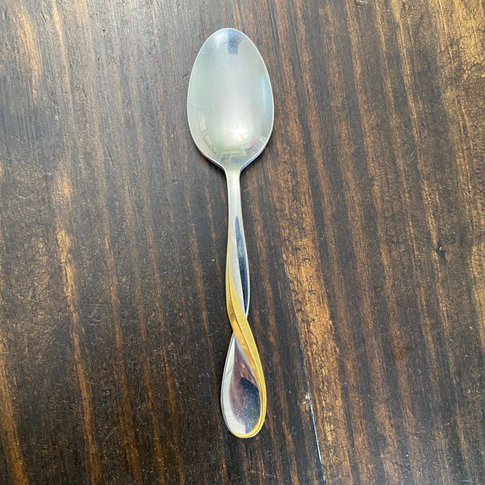 Oneida USA Golden Aquarius Tablespoon Stainless Gold Accent Twisted Handle 7"